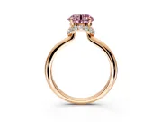 Hidden Halo Engagement Ring Setting for Fancy Pink Round Cut Center with Plain Rounded Band and Prong Head in Rose Gold
