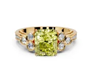 Cluster Engagement Ring Setting for Fancy Yellow Radiant Cut Center with Bezel Accent Clusters and Prong Head in Yellow Gold