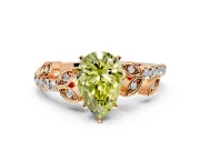 Leaf Motif Engagement Ring Setting for Fancy Yellow Pear-Shaped Center with Pave Band and Prong Head in Rose Gold