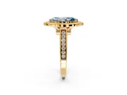Halo Engagement Ring Setting for Fancy Blue Marquise Center with Outer Bezel Rim, Pave Band and Prong Head in Yellow Gold
