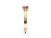 Solitaire Engagement Ring Setting for Fancy Pink Cushion Cut Center with Carved Leaf Shoulders and Prong Head in Yellow Gold