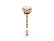 Halo Engagement Ring Setting for Asscher Cut Center with Openwork Halo, Pave Band and Prong Head in Rose Gold
