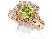 Milgrain Halo Engagement Ring Setting for Fancy Yellow Cushion Cut Center with Bezel Point Accents and Prong Head in Rose Gold
