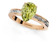 Solitaire Engagement Ring Setting for Fancy Yellow Pear-Shaped Center with Channel Baguette Band and Prong Head in Rose Gold