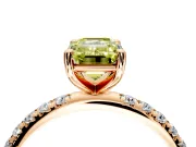 Solitaire Engagement Ring Setting for Fancy Yellow Emerald Cut Center with Micro Pave Band and Prong Head in Rose Gold