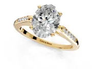 Solitaire Engagement Ring Setting for Oval Center with Channel Accents and Prong Head in Yellow Gold