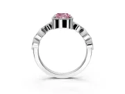 Vintage Station Engagement Ring Setting for Fancy Pink Cushion Cut Center with Accents and Prong Head in White Gold