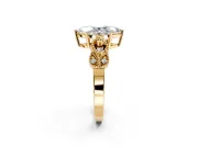Leaf Engagement Ring Setting for Marquise Center with Milgrain Accent Band and Prong Head in Yellow Gold