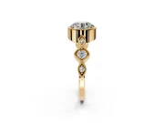 Vintage Station Engagement Ring Setting for Round Cut Center with Accents and Prong Head in Yellow Gold