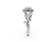 Halo Engagement Ring Setting for Cushion Cut Center with Leaf Motif Split Shank and Prong Head in Sterling Silver