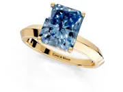 Solitaire Engagement Ring Setting for Fancy Blue Radiant Cut Center with Wide Knife Ridge Band and Prong Head in Yellow Gold