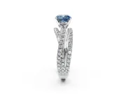 Solitaire Engagement Ring Setting for Fancy Blue Cushion Cut Center with Woven 3-Strand Pave Band and Prong Head in White Gold