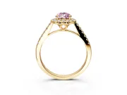 Halo Engagement Ring Setting for Fancy Pink Pear-Shaped Center with Raised Halo, Pave Band and Prong Head in Yellow Gold