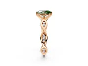 Solitaire Engagement Ring Setting for Fancy Green Oval Center with Accented Twist Band and Leaf Prong Head in Rose Gold