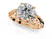 Solitaire Engagement Ring Setting for Round Cut Center with Filigree Accent Basket and Prong Head in Rose Gold