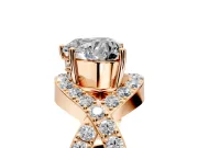 Halo Engagement Ring Setting for Heart-Shaped Center with Pave Infinity Twist Band and Prong Head in Rose Gold