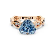 Solitaire Engagement Ring Setting for Fancy Blue Heart-Shaped Center with Accented Twist Band and Leaf Prong Head in Rose Gold