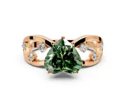 Solitaire Engagement Ring Setting for Fancy Green Heart-Shaped Center with Criss-Cross Accent Band and Prong Head in Rose Gold