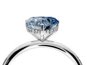 Hidden Halo Engagement Ring Setting for Fancy Blue Heart-Shaped Center with Thin Round-Wire Band and Prong Head in Sterling Silver