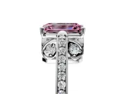 Cathedral Engagement Ring Setting for Fancy Pink Emerald Cut Center with Antique-Style Pave Band and Prong Head in Platinum