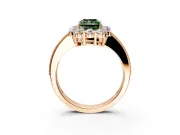 Halo Engagement Ring Setting for Fancy Green Radiant Cut Center with Milgrain Channel Band and Prong Head in Rose Gold