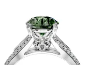Solitaire Engagement Ring Setting for Fancy Green Round Cut Center with Pave Rail Split Shank and Prong Head in Sterling Silver