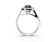 Halo Engagement Ring Setting for Fancy Green Radiant Cut Center with Outer Bezel Rim, Pave Band and Prong Head in Platinum