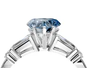 Bar-Set Engagement Ring Setting for Fancy Blue Heart-Shaped Center with Tapered Baguette Accents and Prong Head in Sterling Silver