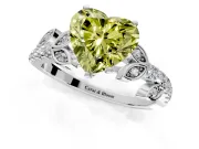 Leaf Motif Engagement Ring Setting for Fancy Yellow Heart-Shaped Center with Pave Band and Prong Head in Platinum