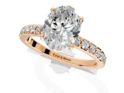 Solitaire Engagement Ring Setting for Oval Center with Round Cut Pave Band and Prong Head in Rose Gold