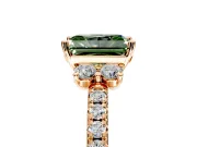 Paired Accent Engagement Ring Setting for Fancy Green Radiant Cut Center with Pave Band and Prong Head in Rose Gold