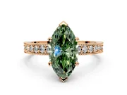 Milgrain Pave Engagement Ring Setting for Fancy Green Marquise Center with Accent Band and Prong Head in Rose Gold