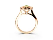 Halo Engagement Ring Setting for Fancy Yellow Pear-Shaped Center with Milgrain Frame, Pave Band and Prong Head in Rose Gold