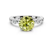 Solitaire Engagement Ring Setting for Fancy Yellow Round Cut Center with Beaded Bezel Station Band and Prong Head in Sterling Silver