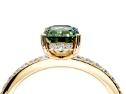 Solitaire Engagement Ring Setting for Fancy Green Emerald Cut Center with Fine Pave Band and Prong Head in Yellow Gold