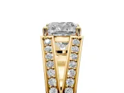 Split Shank Engagement Ring Setting for Cushion Cut Center with Pave Split Shank and Prong Head in Yellow Gold