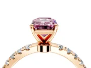 Open Basket Engagement Ring Setting for Fancy Pink Emerald Cut Center with Pave Band and Prong Head in Rose Gold