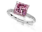 Solitaire Engagement Ring Setting for Fancy Pink Princess Cut Center with Fine Pave Band and Prong Head in Platinum