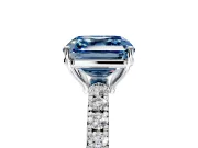 Solitaire Engagement Ring Setting for Fancy Blue Asscher Cut Center with Large Accent Band and Prong Head in Platinum