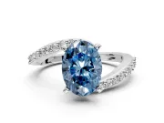 Solitaire Engagement Ring Setting for Fancy Blue Oval Center with Pave Bypass Swirl Band and Prong Head in Sterling Silver
