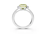 3 Stone Engagement Ring Setting for Fancy Yellow Asscher Cut Center with Low-Set Round Cut Accents and Prong Head in White Gold