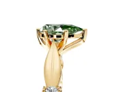 Solitaire Engagement Ring Setting for Fancy Green Pear-Shaped Center with Carved Leaf Shoulders and Prong Head in Yellow Gold