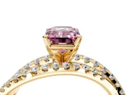 Solitaire Engagement Ring Setting for Fancy Pink Emerald Cut Center with Woven 3-Strand Pave Band and Prong Head in Yellow Gold
