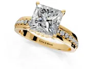 Solitaire Engagement Ring Setting for Princess Cut Center with Raised Channel Band and Prong Head in Yellow Gold