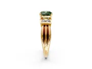 Solitaire Engagement Ring Setting for Fancy Green Cushion Cut Center with Grooved Bar Accent Band and Prong Head in Yellow Gold