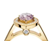 Halo Engagement Ring Setting for Fancy Pink Marquise Center with Outer Bezel Rim, Pave Band and Prong Head in Yellow Gold
