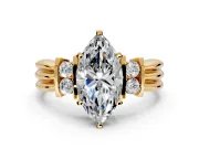 Solitaire Engagement Ring Setting for Marquise Center with Grooved Bar Accent Band and Prong Head in Yellow Gold