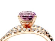 Solitaire Engagement Ring Setting for Fancy Pink Radiant Cut Center with Woven 3-Strand Pave Band and Prong Head in Rose Gold