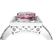 Halo Engagement Ring Setting for Fancy Pink Princess Cut Center with Heart-Shaped Openwork, Pave Band and Prong Head in White Gold