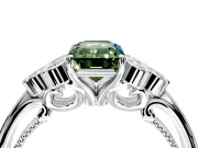 Cluster Engagement Ring Setting for Fancy Green Emerald Cut Center with Bezel Accent Clusters and Prong Head in White Gold